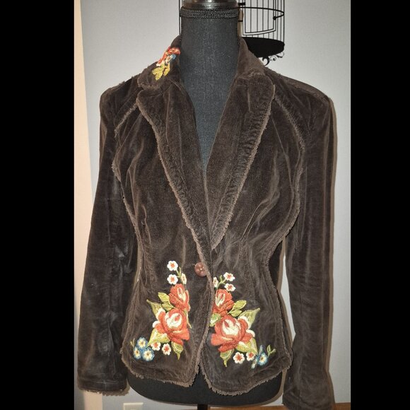 Gilbert Jeans Brown Embroidered Corduroy Blazer (8) - Picture 1 of 5